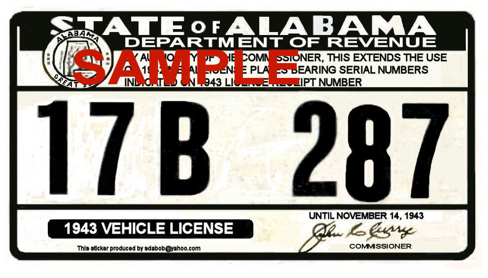 (image for) 1943 Alabama Registration Sticker